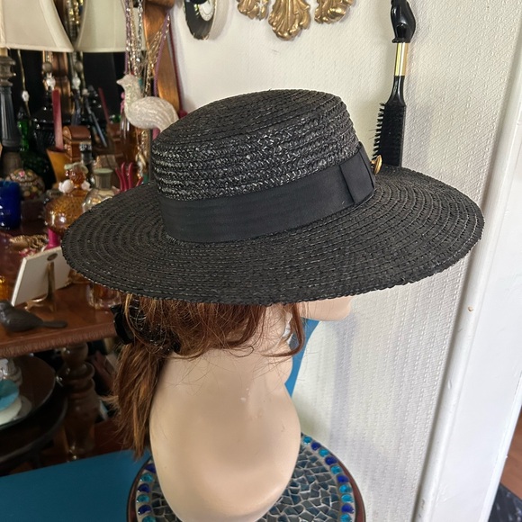 Vintage Black Straw Wide Brim Hat - Picture 6 of 9